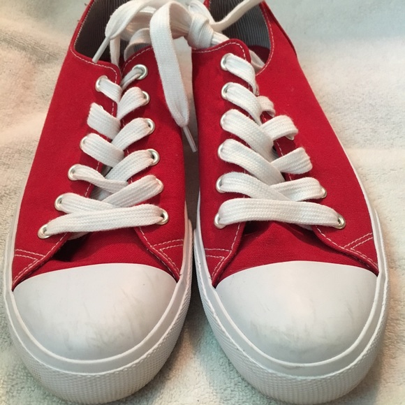red canvas tennis shoes